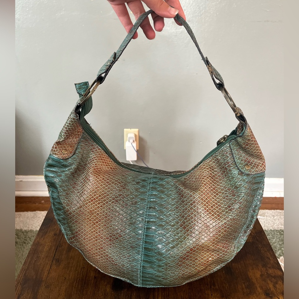 Snakeskin embossed Green and Brown Women's hobo y2k Bag
